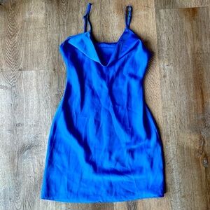 Urban Outfitters Cobalt Blue Slip Mini Dress S Adjustable Straps, Cowl Neck Y2K